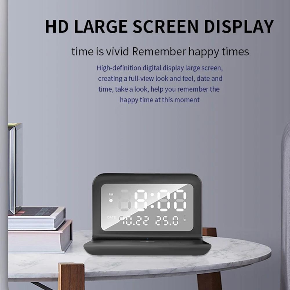 Wireless Charger Pad Stand with Alarm Clock Thermometer  Fast Charging Station dock charger station 3-in-1 Magnetic Charger with PD Fast Charging