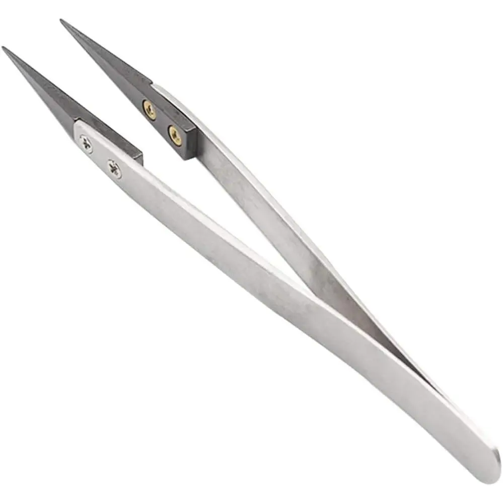 Black Pointed Ceramic Tip Tweezers - Precision Stainless Steel Tweezer for Electronic Repair, DIY Hobby (1 Pc)