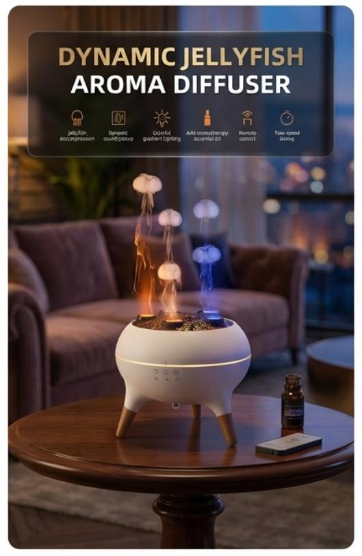 Dynamic Jellyfish Aroma Diffuser 250ML with 7-Color Lights Remote & Touch Control Ultrasonic Aromatherapy for Home Bedroom Office Hotel Sound-Reactive Dancing Mist Dual Control 4H/8H Timer Family-Safe Leak-Resistant Dynamic Jellyfish Aroma Diffuser 250ML with 7-Color Lights Remote & Touch Control Ultrasonic Aromatherapy for Home Bedroom Office Hotel Sound-Reactive Dancing Mist Dual Control 4H/8H Timer Family-Safe Leak-Resistant