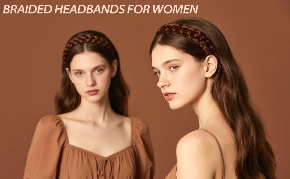 Hairband - 5 Strands Synthetic Braid Headband, Stretch Elastic Chunky Wide Plaited Hair Braids Band, Braided Headband for Women Girls, Brown, 1 Pack