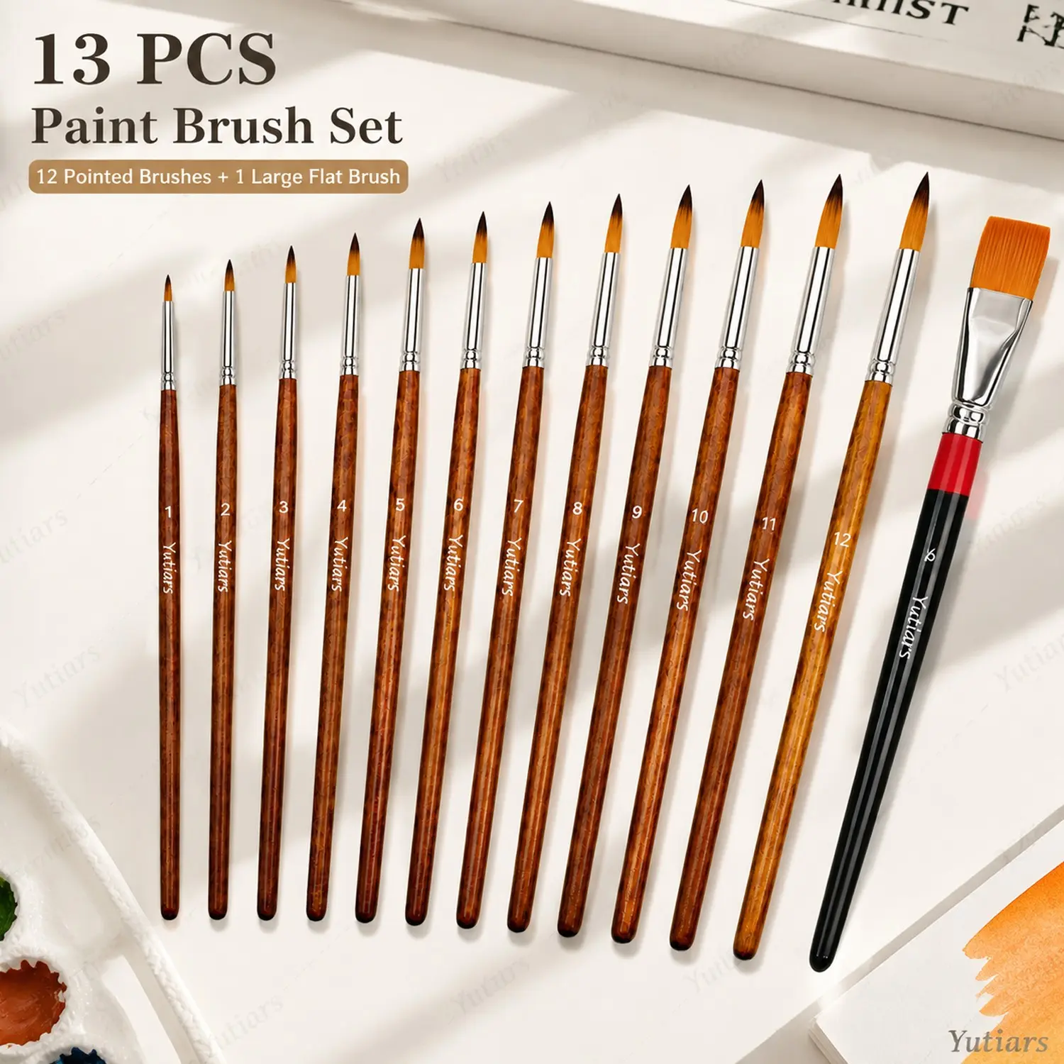 13PCS Fine Detail Paint Brushes Set with Flat Wash Brush, Precision Round Brushes for Small Details, Line Work, Watercolor Illustration, Acrylic Painting and Creative Art Projects