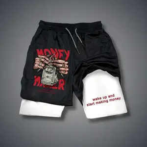 Unisex MONEY MAKER Strive for wealth with hundred-dollar bills Graphic Double-layer Shorts Personalized Pattern Y2k Clothing Double-layer Shorts,Women's Clothing, Menswear, Vintage Style,Summer Casual Oversized
