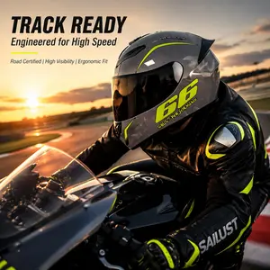 3C Dot Dual Certified Retro Motorcycle Full Helmet, Unisex All-Season Biker Helmet, 66 Number Racing Decal, Summer Breathable Winter Warm Riding Safety Helmet