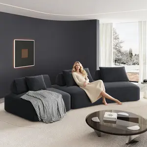 Aobtkel139" Modern Light Luxury Oversized Modular Sectional Sofa Set,DIY Upholstered Fluffy Chenille Sofa with Removable Backrests and Soft Pillows,Deep Seat Couch & Sofa Bed for Living Room,Office,Dark Grey    RR