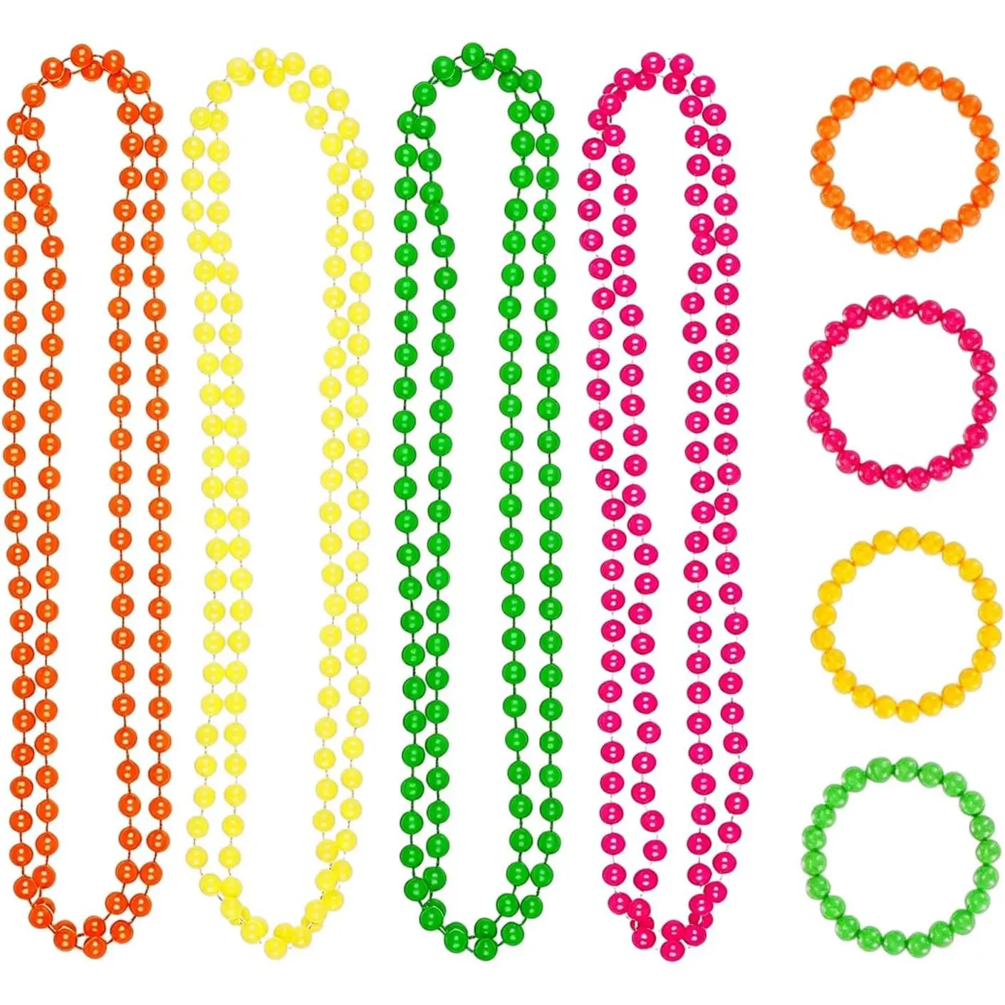8 count 80s Neon Beaded  Set, 4 Necklaces 4 Bracelets Colorful Plastic Beads, Retro Costume Accessories for Party Festival Birthday Events