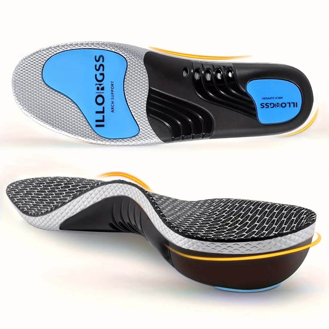 Orthotic Insoles, Cushion Insoles, Extra Large, over 240 Lbs, Wide Fit, Shock Absorption, Arch Support, Pressure Distribution, Customizable Shoe Liners