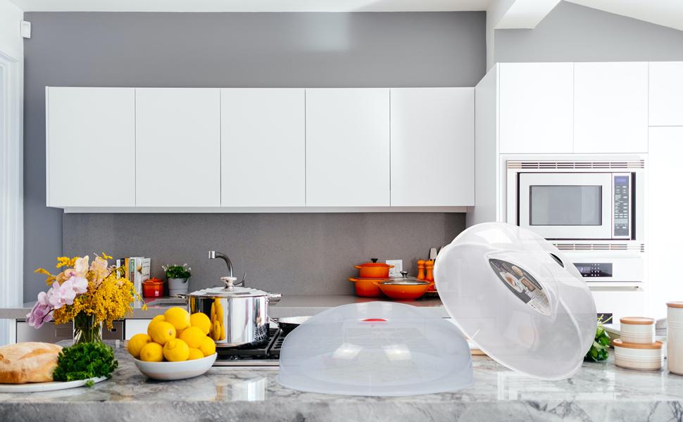 Microwave splash-proof cover, suitable for food, large microwave plate cover protector, with steam holes, 1.5inch, BPA-free, dishwasher safe - gray