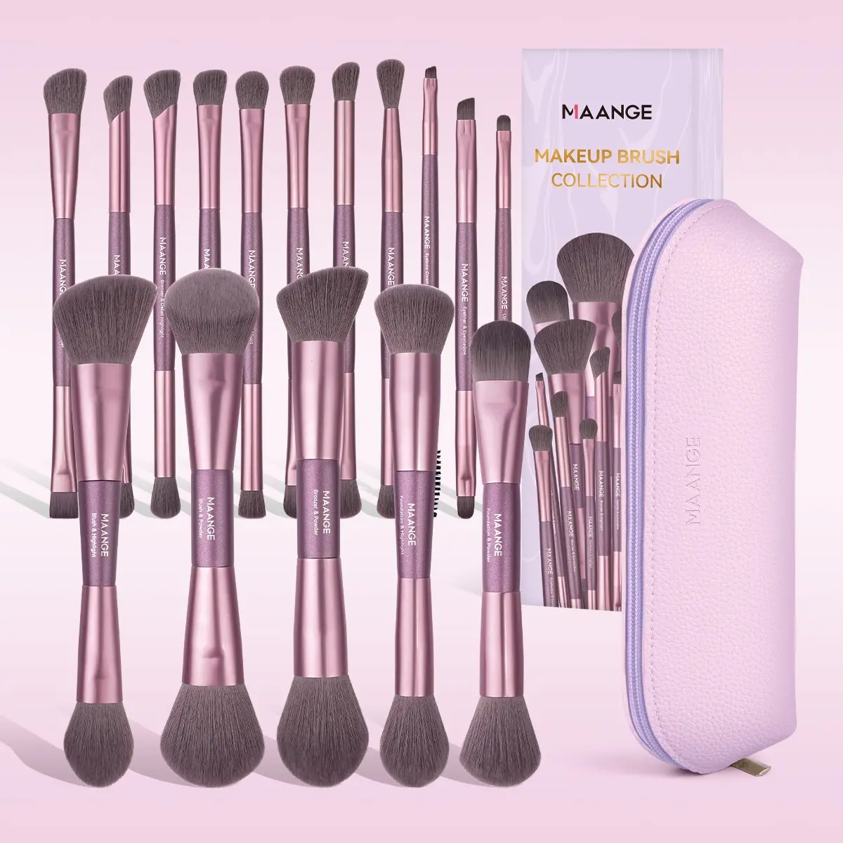 Maange 17-Piece Makeup Tool Set, Makeup Brush Kit, 16 Dual-Ended Brushes, Foundation Brush, Powder Brush, Contour Brush, Concealer Brush, Eye Shadow Brush, Blush Brush, Makeup Blending Brushes