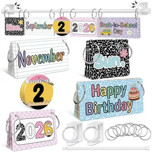 Marspark Composition Notebook Magnetic Calendar Bulletin Board Set Classroom Flip Calendar with Date Weather Chart Special Festival Cards Adjustable Holder for Back to School, Years 2026-2030