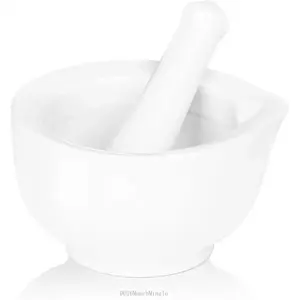 Free shipping/3p Porcelain Small Mortar and Pestle, Ceramic Herb Grinder Pill Crusher Set, 3.3 inch WhiteDD16MunchMingle
