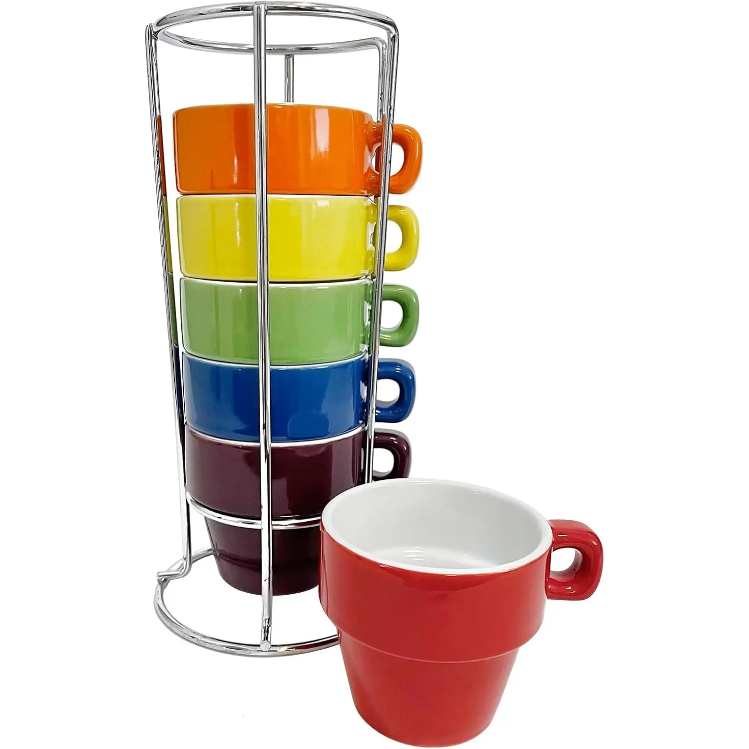 3 oz Espresso Stacking Mug Set with Metal Stand, Set of 6