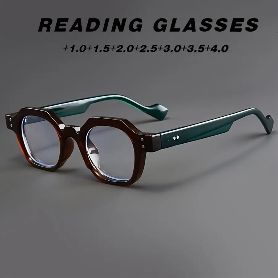 Vintage Octagonal Reading Glasses, Unisex Colorblock Temple, Multi-Degree HD Anti-Fatigue, Portable Presbyopia Eyeglasses for Seniors, Lightweight, High Definition Glasses