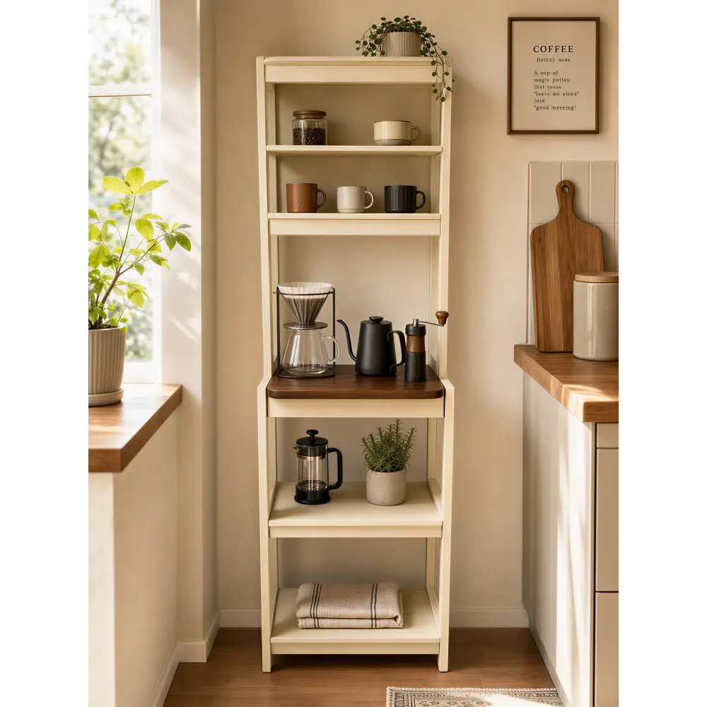 5-Tier Durable Baker's Rack Kitchen, 23.62in White & Rustic Brown Particle Board Adjustable Shelf Microwave Stand with Storage, Easy Maintenance Easy Setup Coffee Bar (Assembly Required)