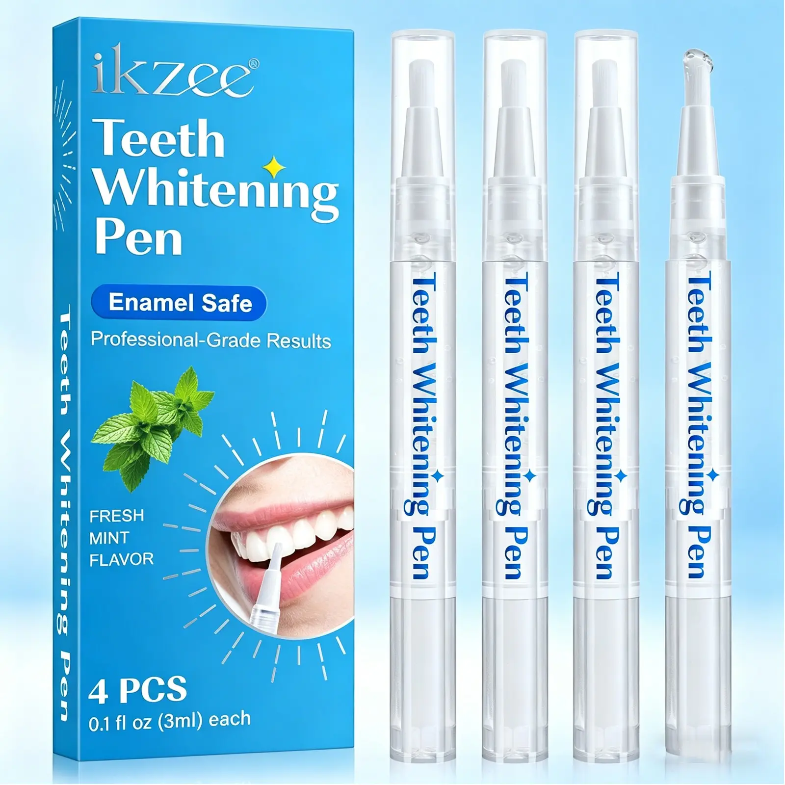 Ikzee Teeth Whitening Pen Set of 4, Portable Dental Brightening Care Tool, Compact and Easy to Use, Ideal for Daily Oral Hygiene