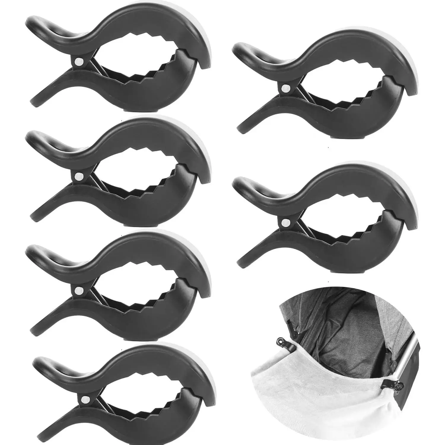 6Pcs Black Universal Stroller Clips - Plastic Blanket Clips Hooks for Muslin Blankets, Toys, Car Seat Covers, Nursing Covers, Pram Toy Holder(Gift)