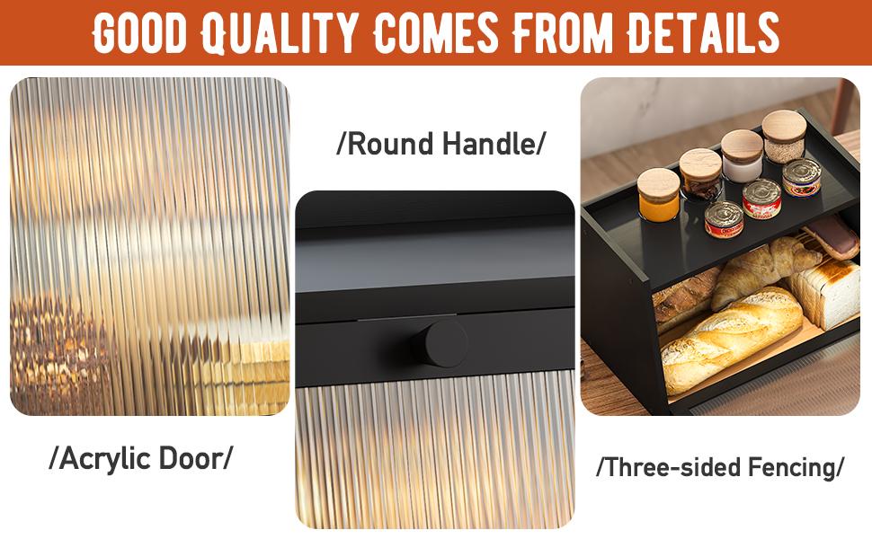 Large Bread Box, Easy Access & Cleaning - Bamboo Bread Box for Kitchen Countertop with Acrylic Door (Black, Medium)