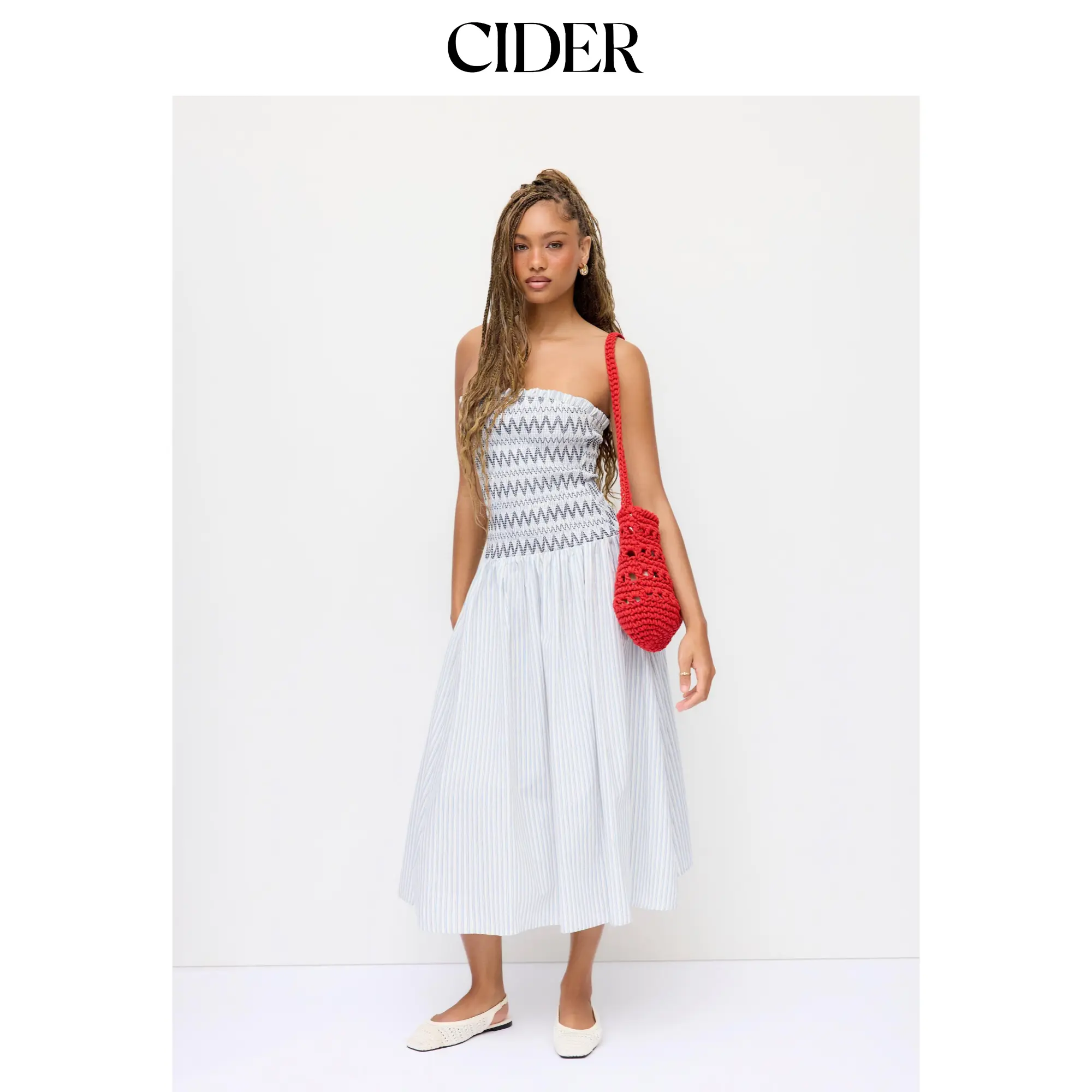 Cider Cotton Striped Bandeau Ruched A-line Maxi Dress SummerFinds