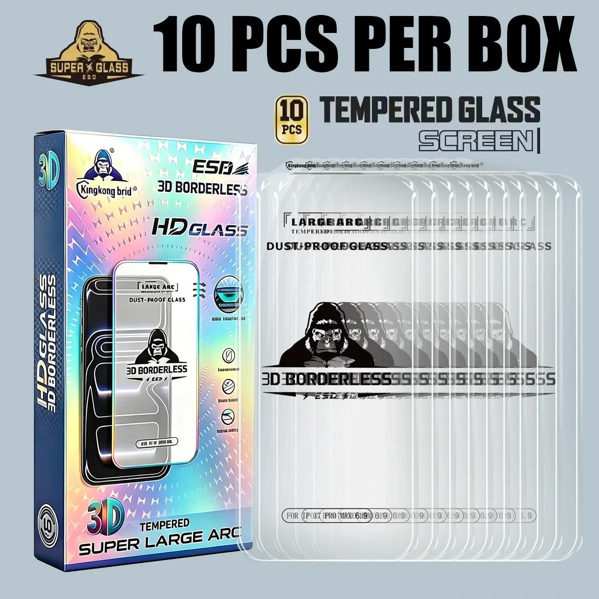 10-Pack Full Edge HD Tempered Glass Screen Protector, Suitable for iPhone 17/16/15 Pro Max/Air/16e/17e/11/12/13/14 Plus/X/XR/XS Max. Full-Screen Protection, HD Crystal Clear, No White Edges, Large Curvature Invisible Tempered Glass