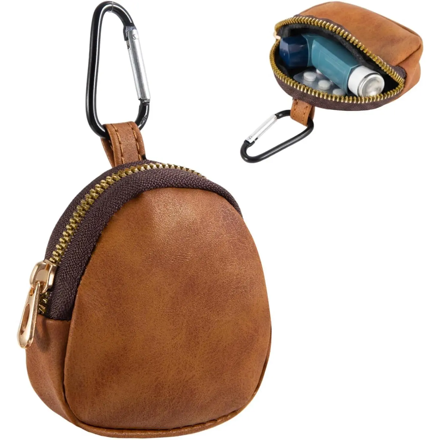 Inhaler Case with Keychain, PU Leather Inhaler Holder, Portable Medical Storage Pouch for Daily Use (Brown)