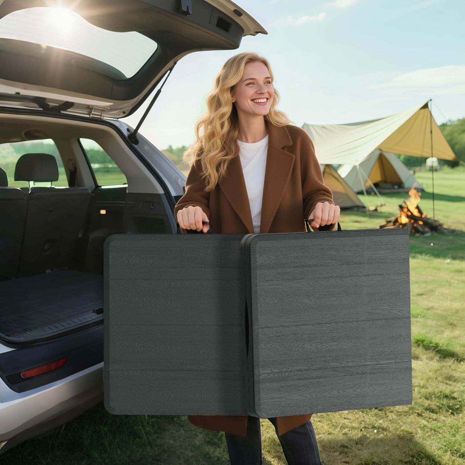 8Ft Folding Table Adjustable Height Portable Folding Tables Heavy Duty 400 lbs Capacity,  Grain Tabletop for Working Meeting Parties, Picnic, Camping, Weddings, Garden Dining-Black (4FT)