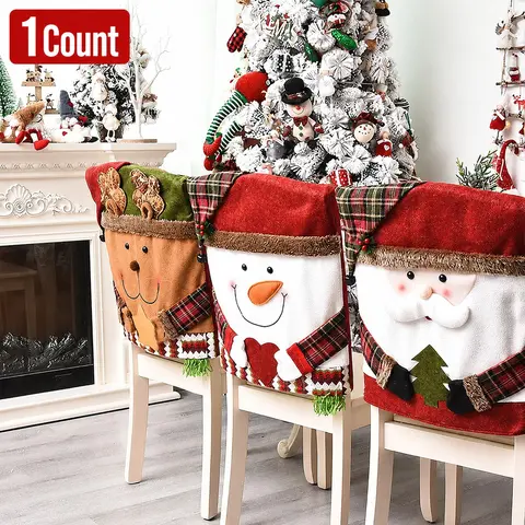 Christmas Themed Chair Cover, Universal Chair Cover, 1 Count Cute Snowman/Elk Design Chair Slipcover, Festive Decoration for Home Living Room Bedroom Dining Room