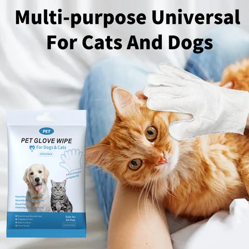Pet Care Gloves, Cat Dog Cleaning Wipes, Oem Customizable Branding, Easy-To-Use Pet Grooming Supplies, Essential Pet Accessories
