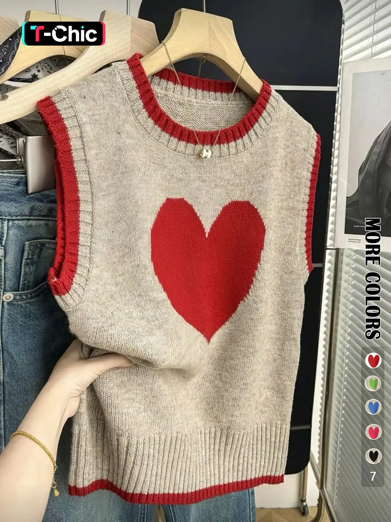 Spring & Fall Colorblock Heart Casual Versatile Women's Vest Pullover Tops, Simple Fashion Leisure Fit, Valentine's Day Sweater Vest