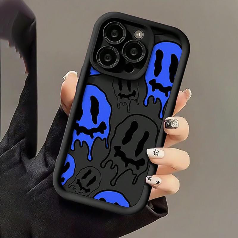 Cartoon joyful Face Pattern Mobile Phone Case Black Anti-Fall Mobile Phone Case Full Lens Cover/Simple/Anti-Fall/Case Suitable for iPhone17/16/15/14/13/12/11/X/XS/XS MAX