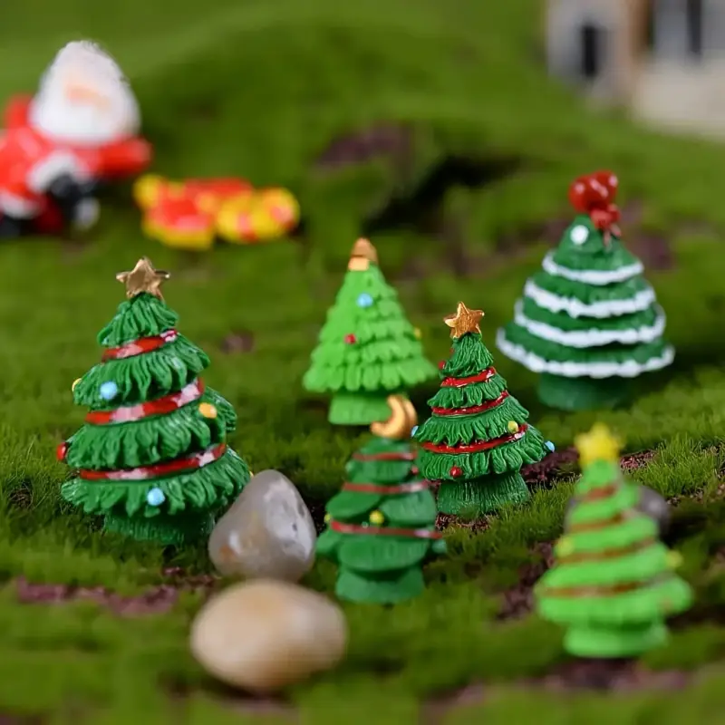 10-Piece Set Mini Resin Christmas Trees - Desktop Holiday Figurines, Holiday Party Decoration Micro Landscape Accessories, Christmas Desktop Decoration, Gift Decoration, Desktop Mini Christmas Trees