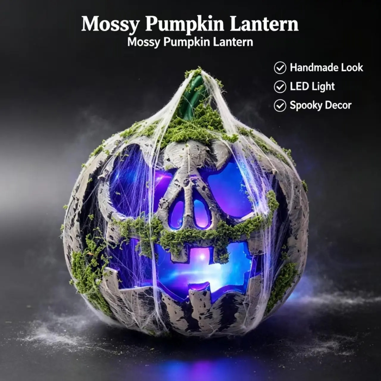 Spider Web Moss Pumpkin Lantern, Halloween Fun Decorative Light, Mossy Atmosphere Pumpkin Lamp, Halloween Decoration Ornament