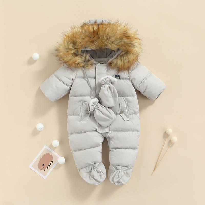 Baby Winter Snowsuit Infant Coat Romper Warm Outwear Hooded Puffer Jacket Footie Jumpsuit Bodysuit Boys Cotton Blend Multi-color Casual Outfit