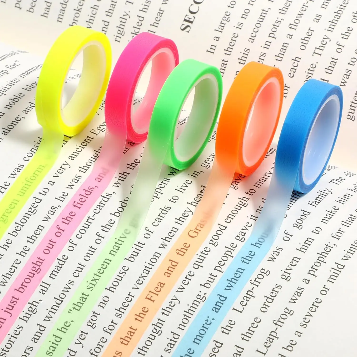 5 Rolls Highlighter Tape Colored Transparent Marking Sticker Removable Fluorescent Neon Tape Annotation Supplies for Teachers Students Reading  Office (0.3inch X 16ft)