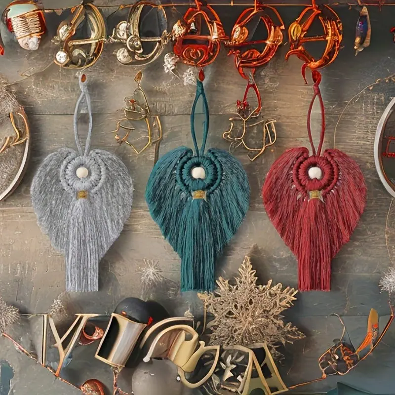 3pcs DIY Macrame Angel Kit Christmas Angel Hanging Ornament Macrame Wall Hanging Decor Macrame DIY Kit Gift for Mom Girls