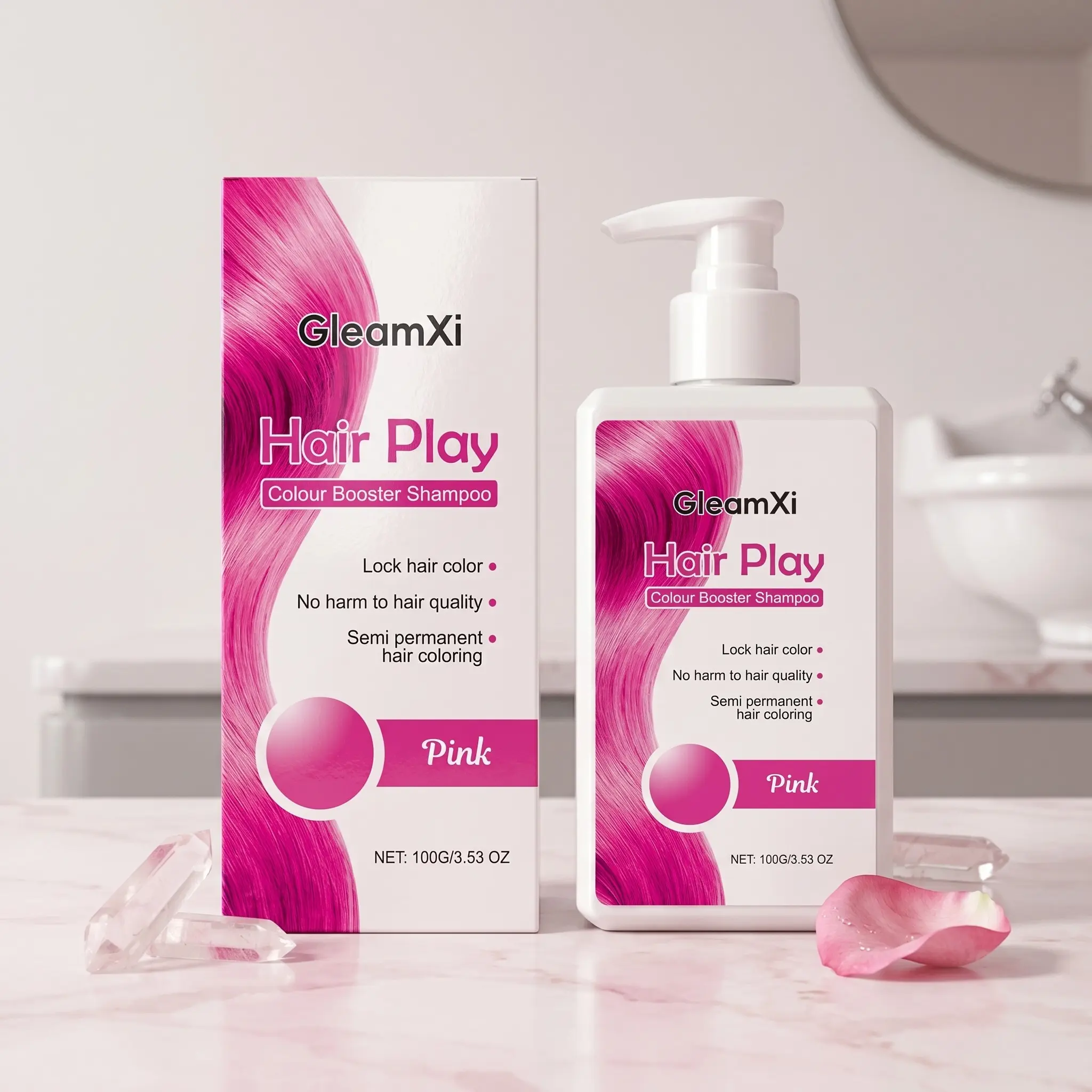 Pink Hair Dye Shampoo (100ML), Gentle Formula, Non-Damaging, Locks in Hair Color, Natural Highlighting, Color Boosting Shampoo