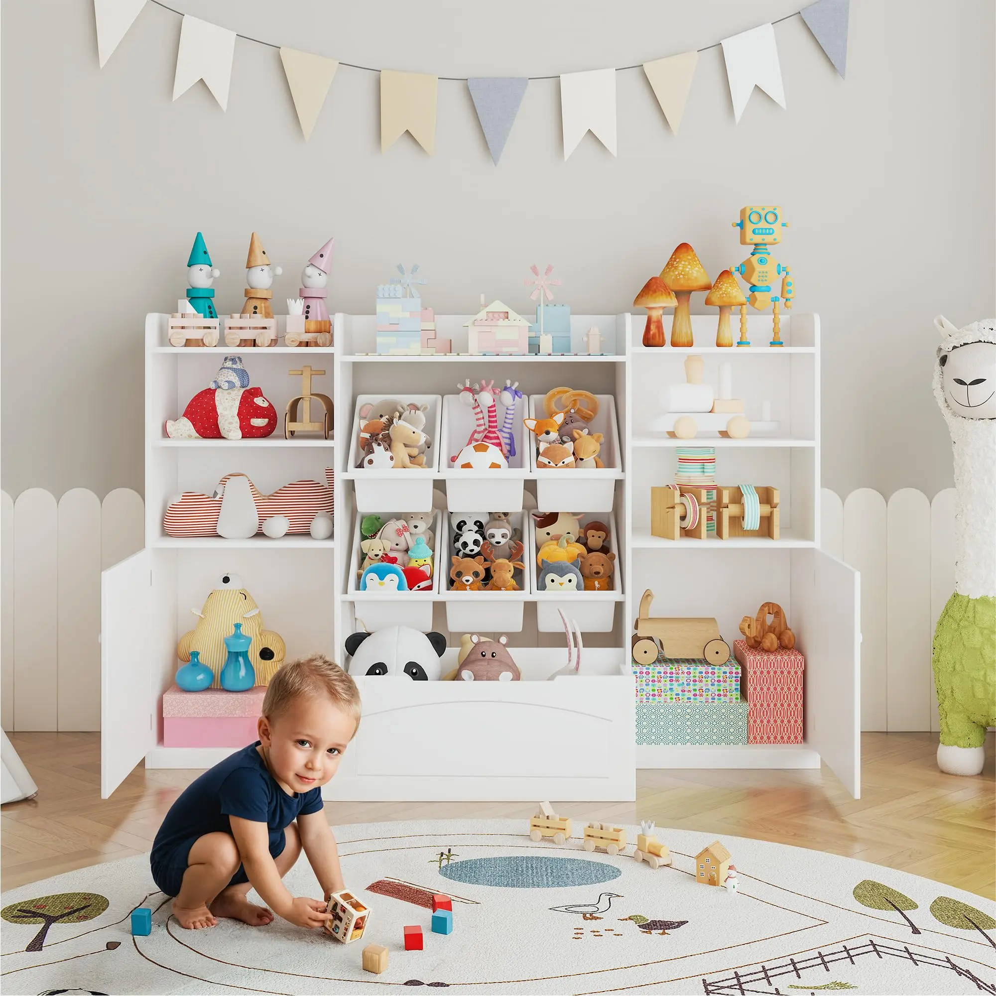 Garvee Toy Storage Organizer with 6 Removable Bins and Cubbies, Large Toy Box with Bookshelf for Study Room, Bedroom, Classroom, Nursery, and Playroom Organization