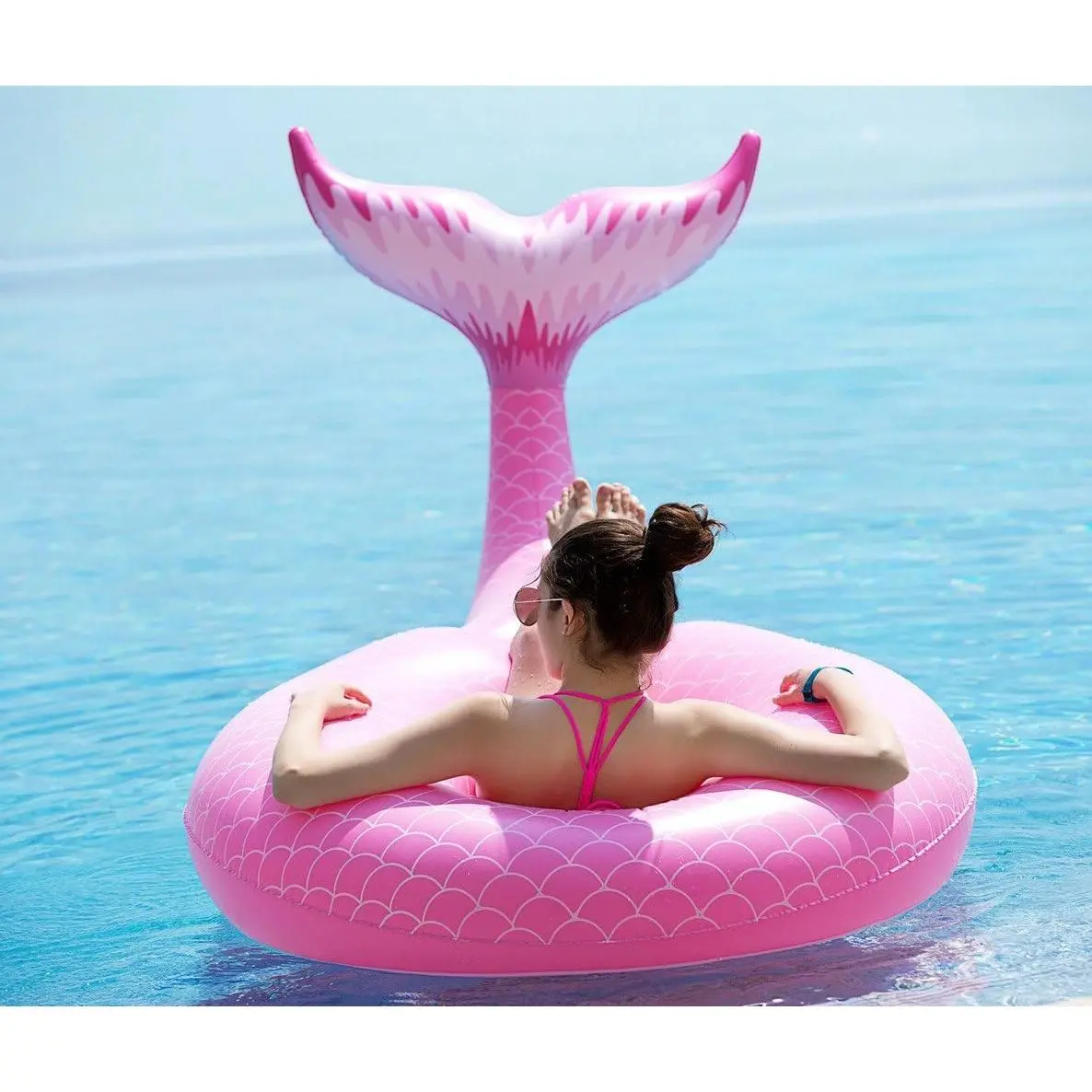 Giant Inflatable Mermaid Tail Pool Float with Fast Valves Summer Beach Swimming Pool Party Lounge Raft Decorations Toys for Adults Kids (Pink)