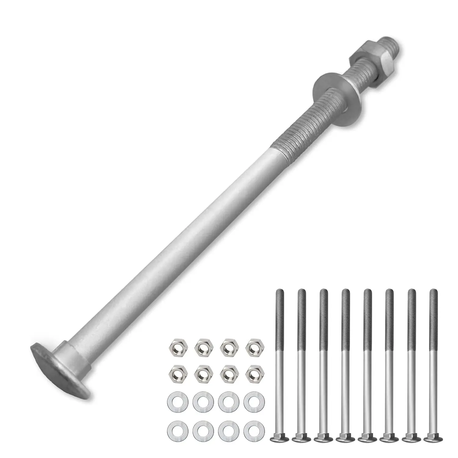 8 Pcs 1/2" x 8" Galvanized Carriage Bolt Kit, Includes 1/2" M12 Flat Washers and Nuts, Hot Dip Galvanized Q235 Steel for Exterior Use, Ideal for Dock Maintenance