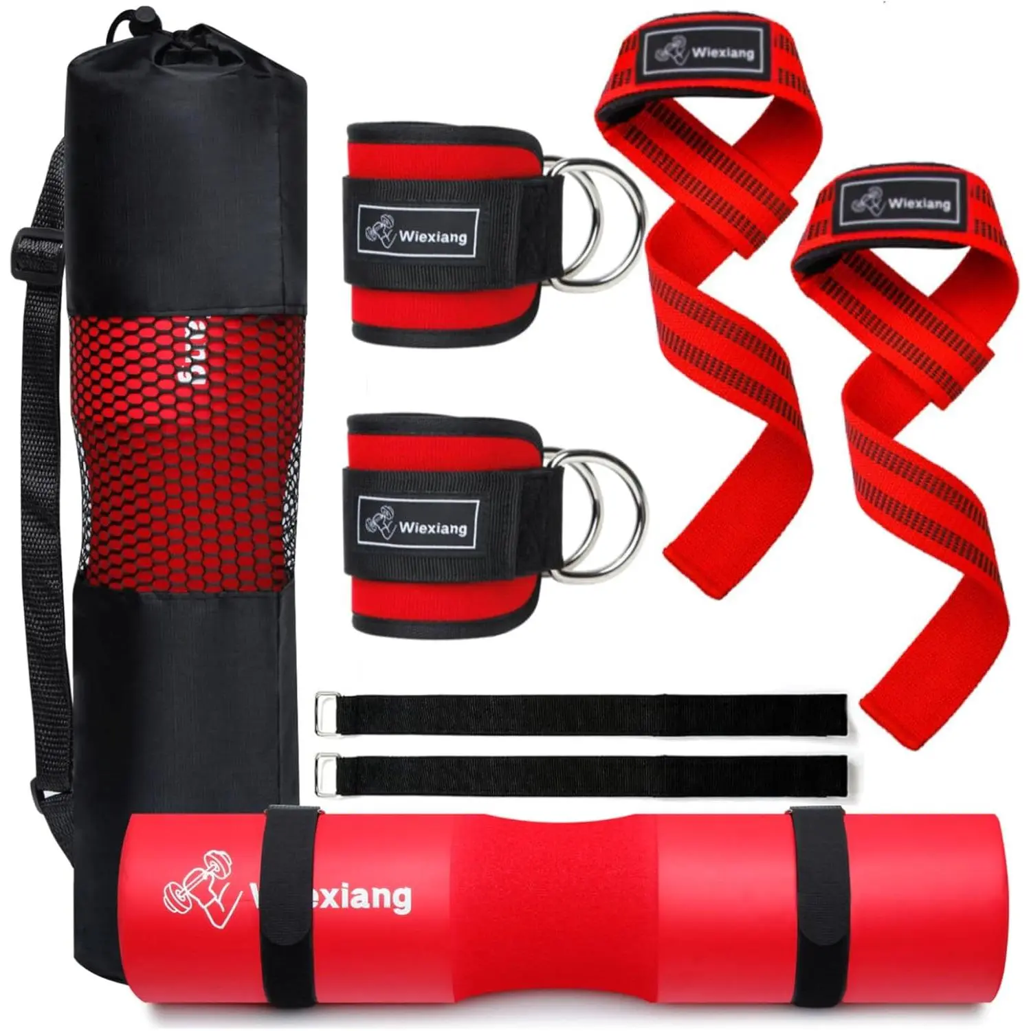 Barbell Pad Set for Squat and Hip Thrust, Fits Standard Olympic Bars and Smith Machine, Lifting Straps and Ankle Straps for Cable Machine, Squat Pad Safety Straps and Carry Bag, gym accessories for