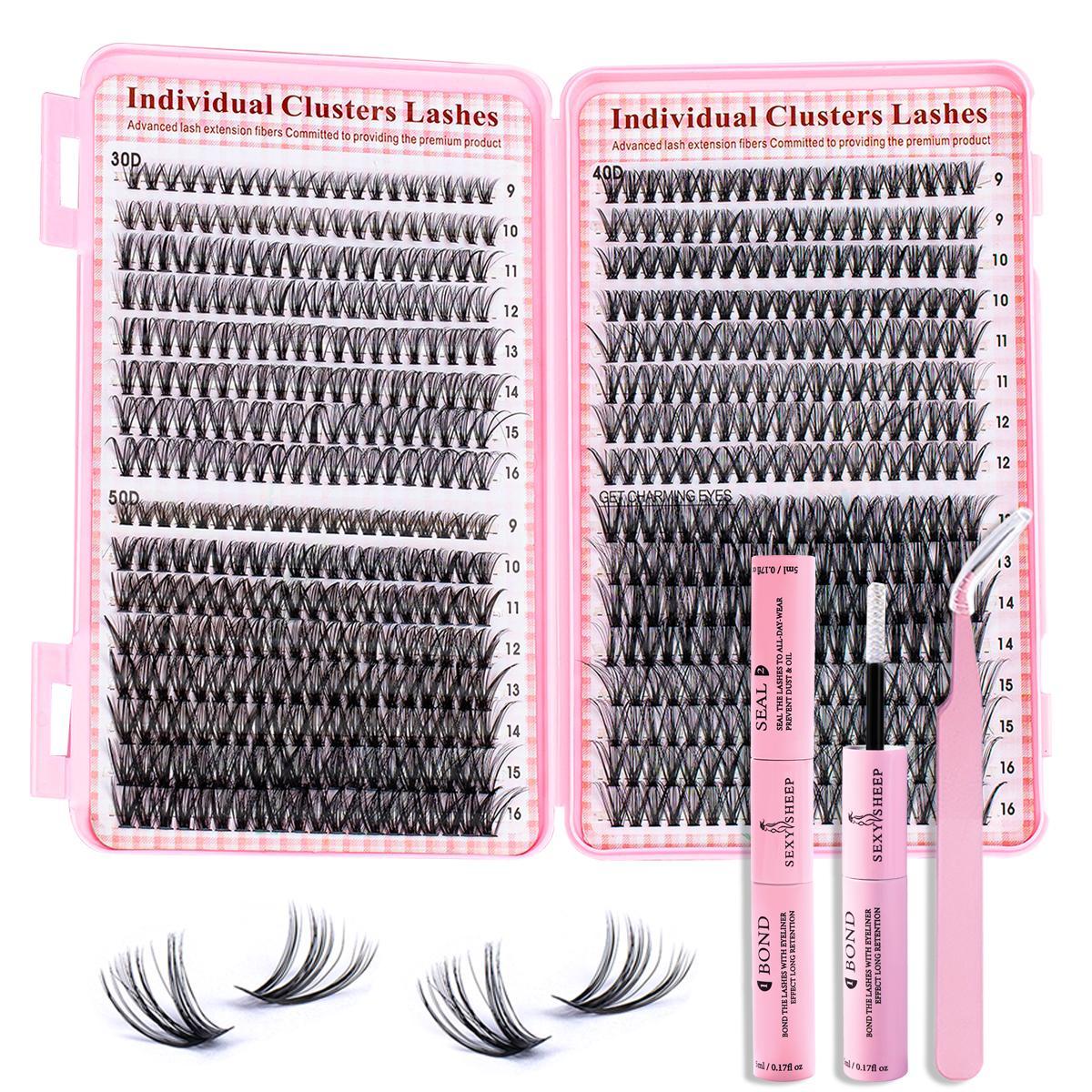 Mixed Styles Lash Clusters Kit,1 Set Mixed Length Individval Eyelash Extensions Kit,Self Grafting False Eyelashes ,Prefessional Eye Makeup Accessories for Women