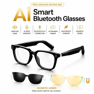 AI Bluetooth smart glasses, supporting translation of multiple language apps, equipped with replaceable magnetic lenses, filtering blue light, enhancing light, sweat proof, sunscreen sunglasses, sunglasses, suitable for travel, navigation, meetings