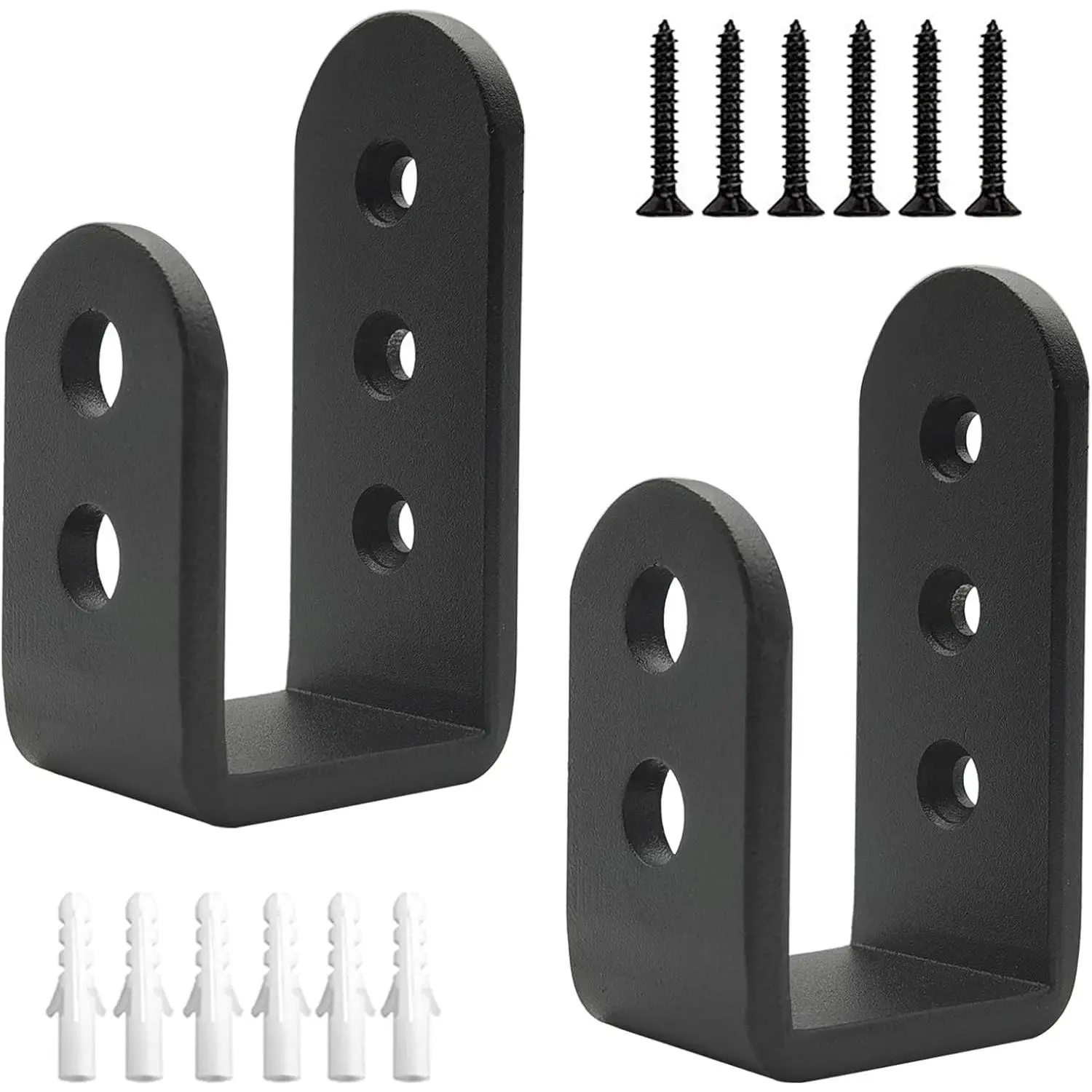 2 Pack Extra Thick Anti-Rust Coat Carbon Steel 2x4 Door Barricade Brackets + Screws, Door Security Reinforcement U-Drop Open Bar Holder for Home, Garage