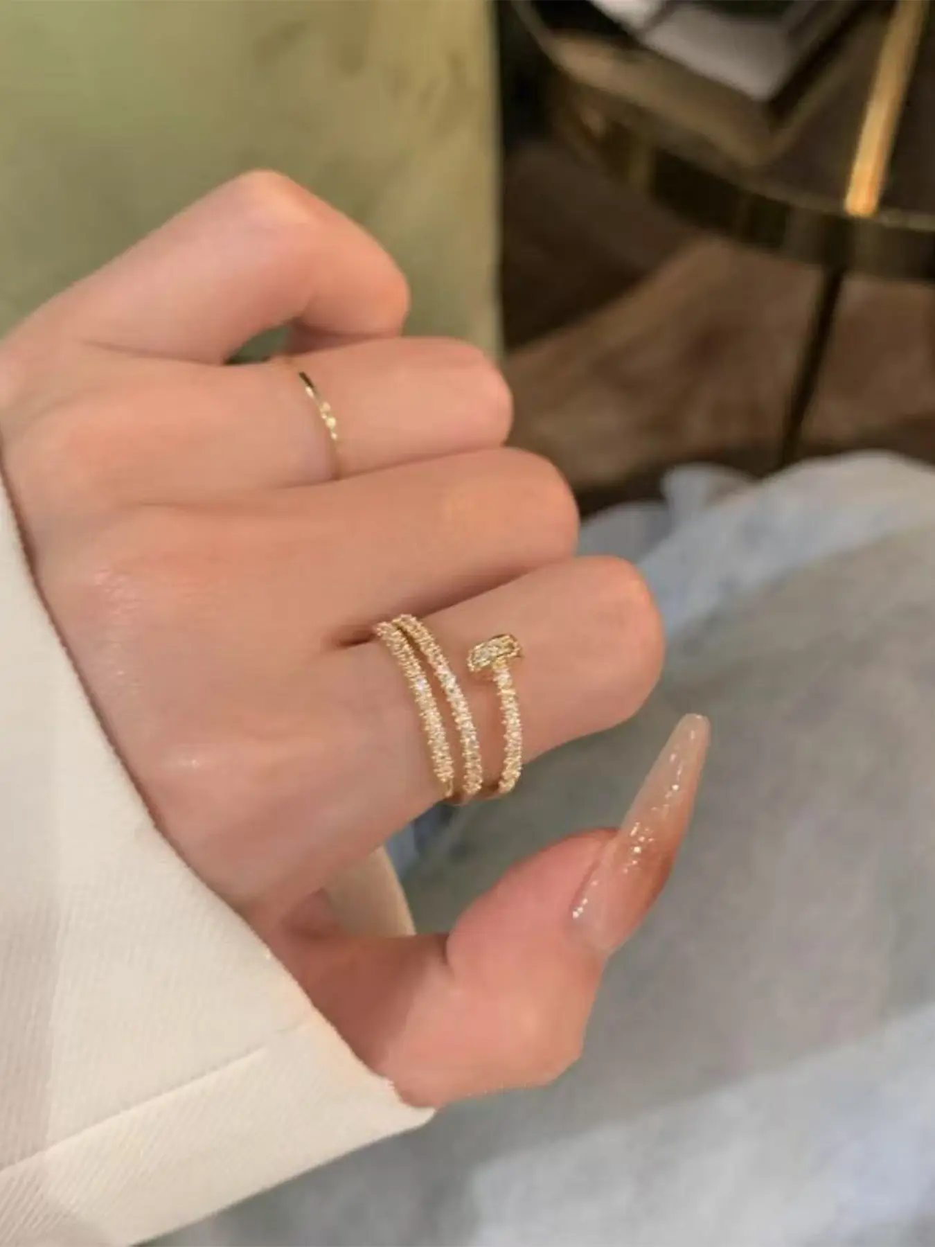 2026 Full Diamond Nail Ring, Style Sweet Design, Adjustable Open Ring, Beautiful Rings, Perfect for Daily Wear, Gifts, Anniversary Presents