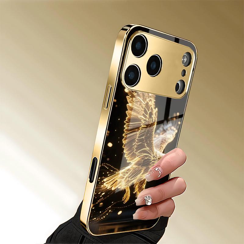 Mobile phone case: Fashionable golden eagle pattern mobile phone case, anti-fall hard case, fashionable electroplated glass.Suitable for iPhone and Samsung iPhone 17 16 15 14 13 12 11 Pro Max and Samsung Galaxy S20 S21 S22 S23 S24 S25 S26 Plus Ultra FE