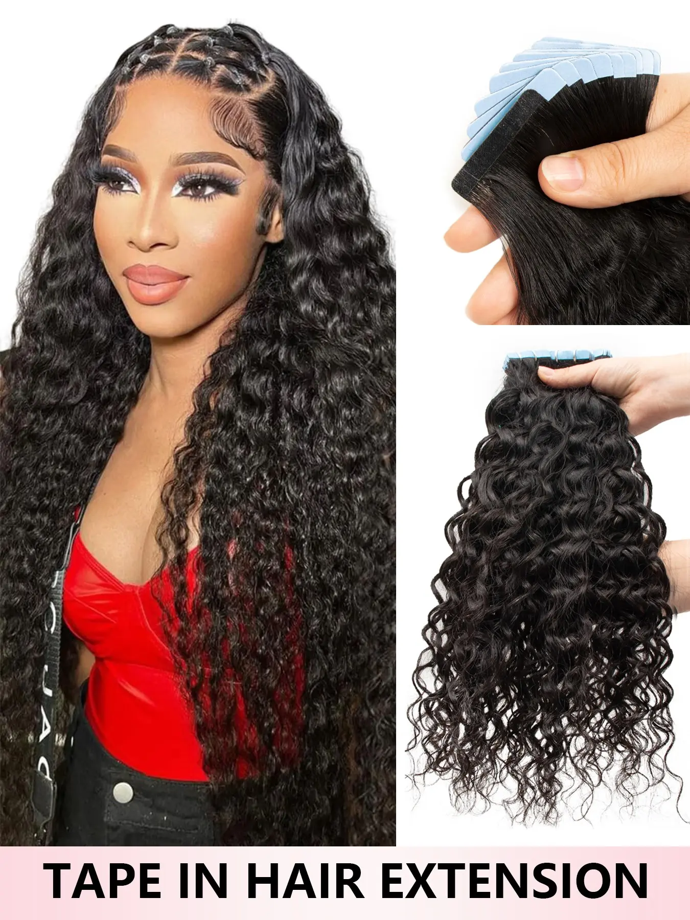 20PCS Curly Tape-in Hair Extensions, 100% Real Human Hair Silky 12-24", Seamless & Durable Soft & Shiny Curly Tape-in Human Hair