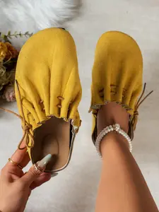 Women's Two-Tone Faux Fur Four-Season Casual Shoes, Comfortable Large Size Drawstring Design, Soft Sole Anti-Slip Slippers