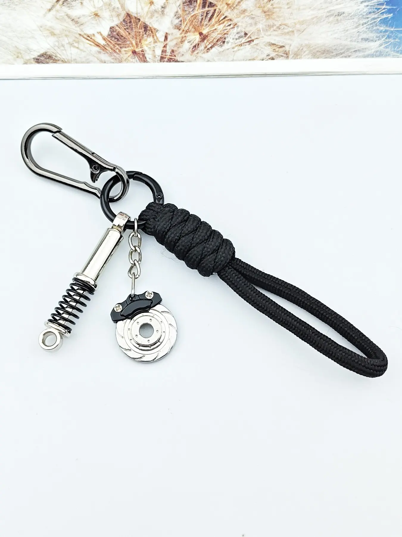 3-In-1 Car Simulation Keychain, Shock Absorber, Brake Disc, Colorful Key Ring, Polyester Strap, Phone Case Key Chain, Gift for Men and Women