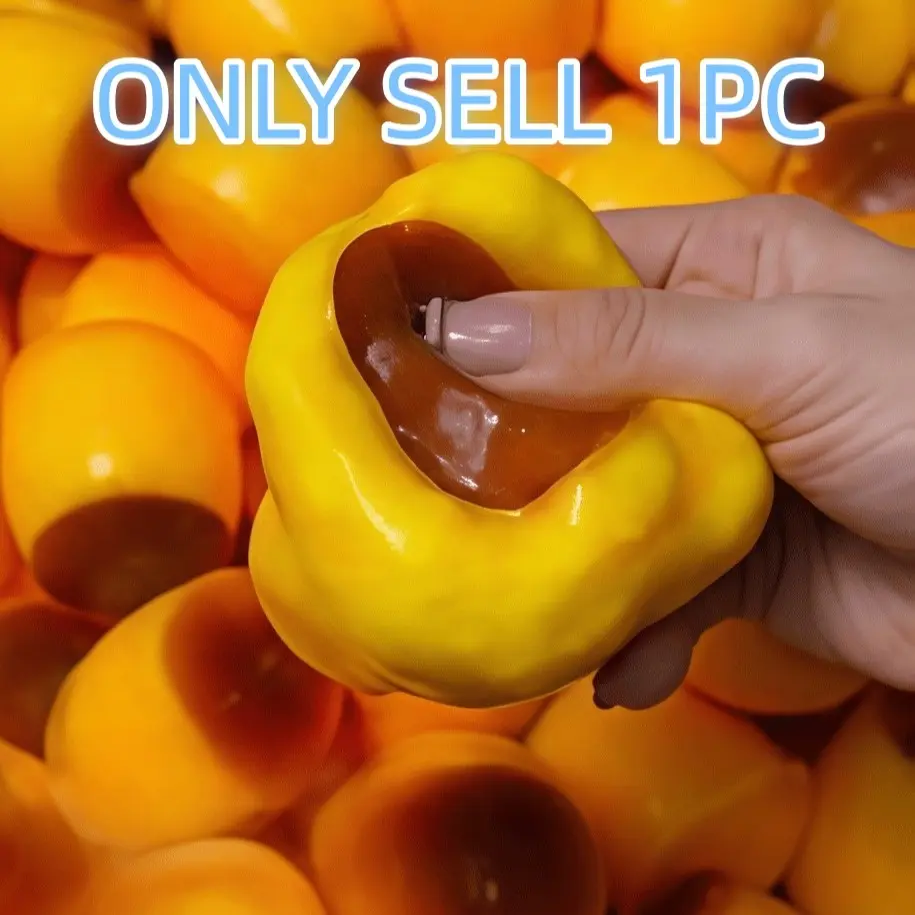 Caramel Pudding Stress Ball, Soft Crunchy Beads Filled Silicone Squeeze Toy, Realistic Food Dessert Handmade Anxiety Relief Toy, stress relief fidgets, Party Gift for Adults