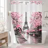 1 Pc 71x74 Inch Hookless Double Layer, with Snap-in Liner, Paris Eiffel Tower Print, Waterproof & Mold Resistant with Mesh Top Window, Pink Bathroom Decor for Home Printed Shower Curtains