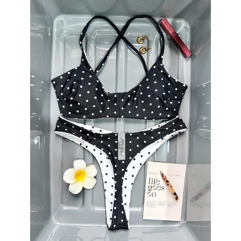 Vzvn Sexy Double-sided Polka Dot Bandage Bikini Women Split Swimsuit Beach Brazil Bikini 2026 New All Season Bikinis 2 Piece Set