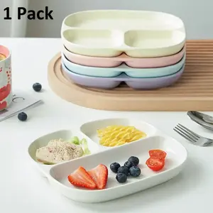 Ceramic Partitioned Plate for One Person, Fat-Reducing Dining Plate, Home Use, Child-Friendly Multi-Compartment Plate, Snack Dish